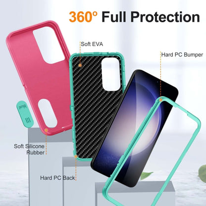 For Samsung Galaxy S24 / S25 5G Rugged PC Hybrid Silicone Phone Case with Holder(Rose Red+Light Green) - Galaxy S25 5G Cases by buy2fix | Online Shopping UK | buy2fix