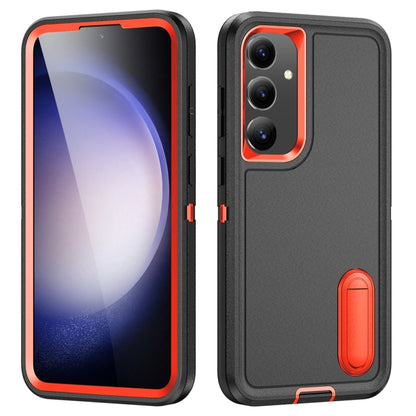 For Samsung Galaxy S24 / S25 5G Rugged PC Hybrid Silicone Phone Case with Holder(Black+Orange) - Galaxy S25 5G Cases by buy2fix | Online Shopping UK | buy2fix