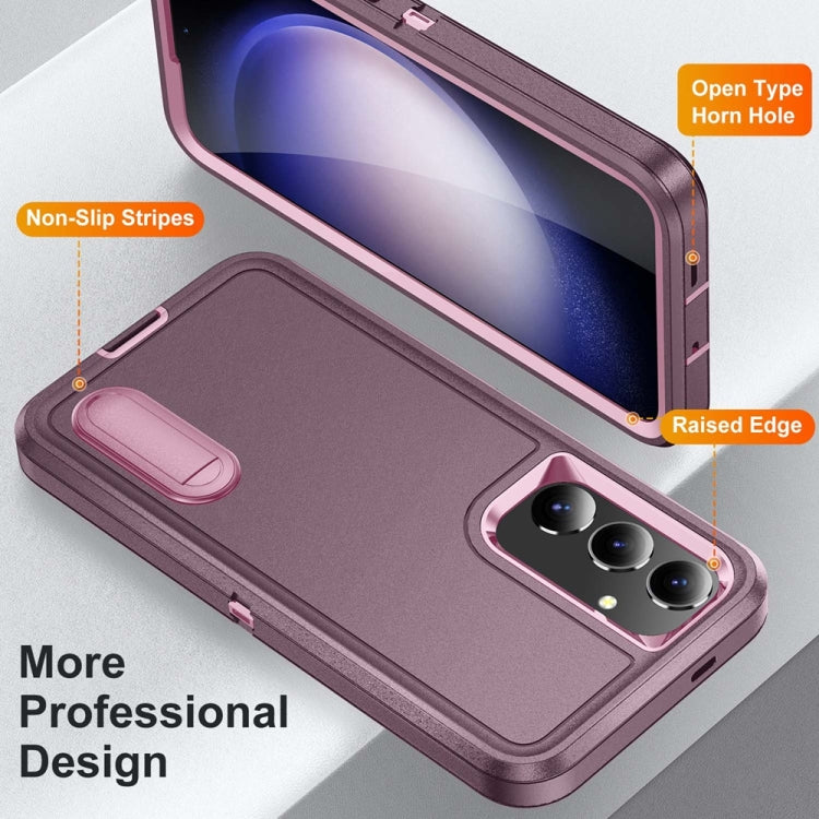 For Samsung Galaxy S24 / S25 5G Rugged PC Hybrid Silicone Phone Case with Holder(Purple+Pink) - Galaxy S25 5G Cases by buy2fix | Online Shopping UK | buy2fix