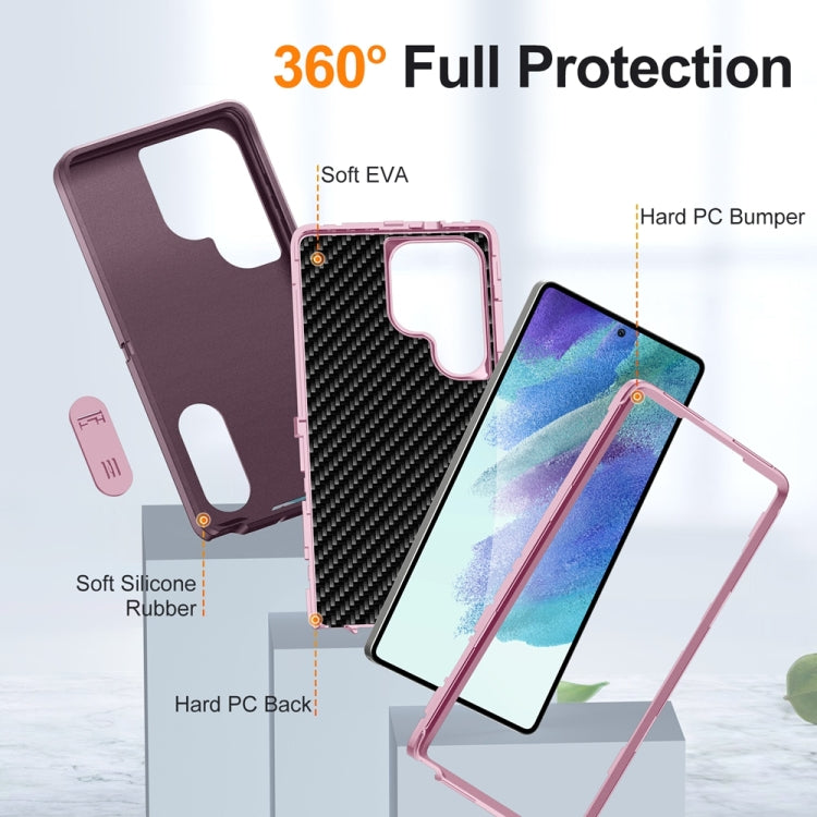 For Samsung Galaxy S25 Ultra 5G Rugged PC Hybrid Silicone Phone Case with Holder(Purple+Pink) - Galaxy S25 Ultra 5G Cases by buy2fix | Online Shopping UK | buy2fix