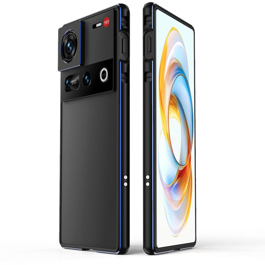 For ZTE nubia Z70 Ultra Aurora Series Lens Protector + Metal Frame Phone Case(Black Blue) - ZTE Cases by buy2fix | Online Shopping UK | buy2fix