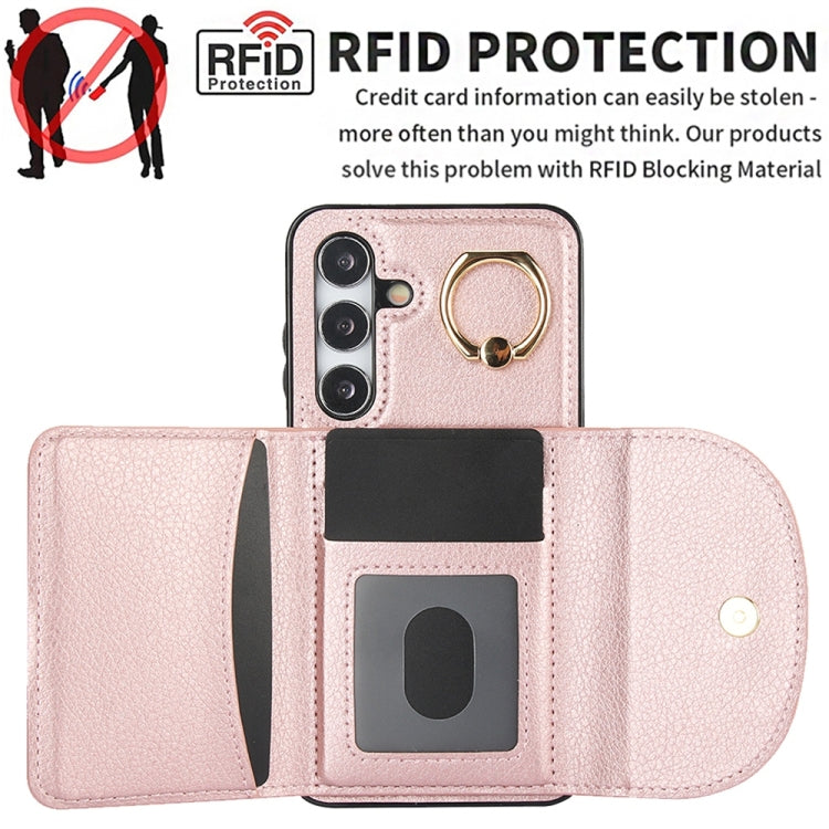 For Samsung Galaxy S25 5G Ring Holder Card Bag Skin Feel Phone Case(Rose Gold) - Galaxy S25 5G Cases by buy2fix | Online Shopping UK | buy2fix