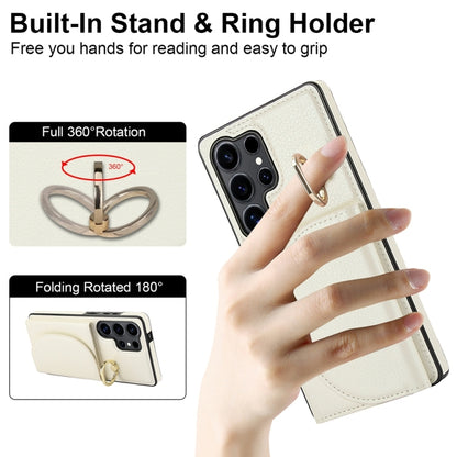 For Samsung Galaxy S25 Ultra 5G Ring Holder Card Bag Skin Feel Phone Case(White) - Galaxy S25 Ultra 5G Cases by buy2fix | Online Shopping UK | buy2fix