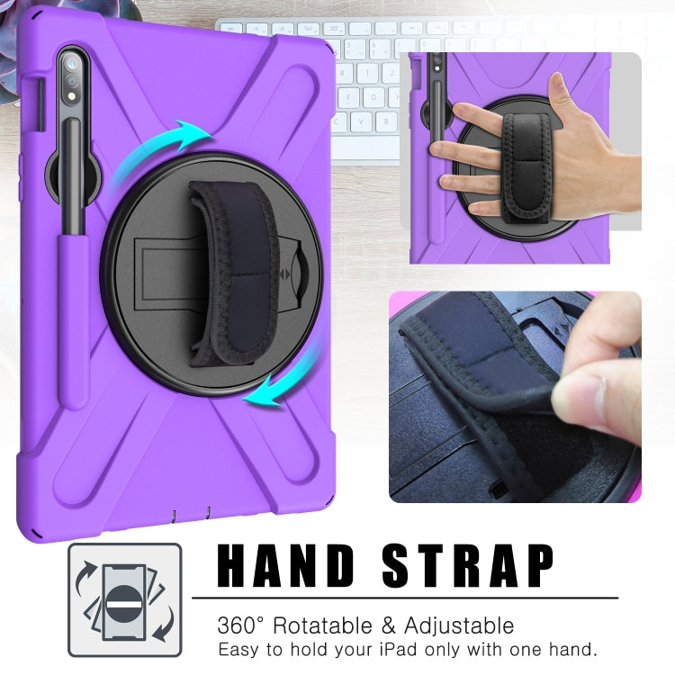 For Samsung Galaxy Tab S9 / Galaxy Tab S8 / Galaxy Tab S7 (2020) T870 Shockproof Colorful Silicone + PC Protective Case with Holder & Shoulder Strap & Hand Strap & Pen Slot(Purple) - Galaxy Tab S8 Cases by buy2fix | Online Shopping UK | buy2fix