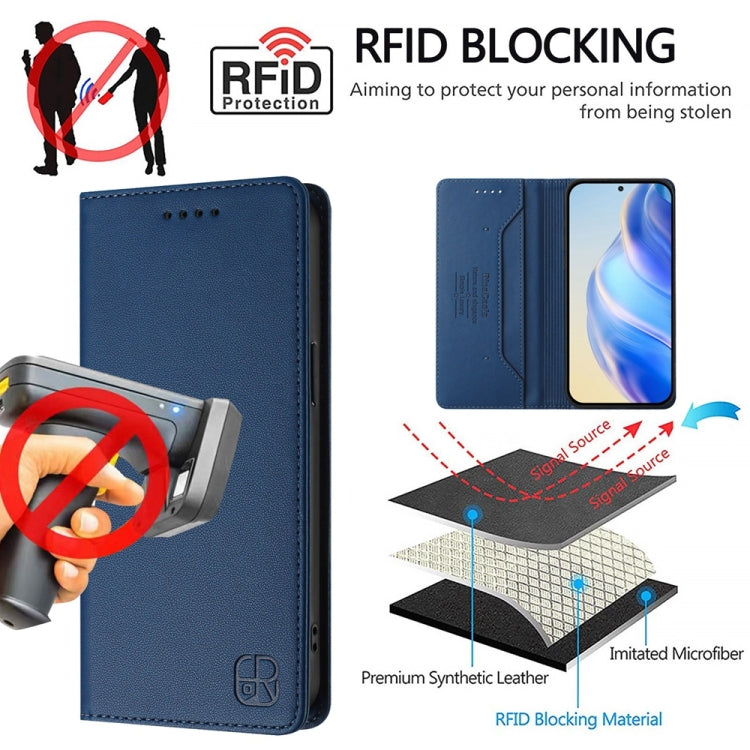 For OnePlus 11 RC01 Dual-Folded Magnetic Suction RFID Leather Phone Case(Dark Blue) - OnePlus Cases by buy2fix | Online Shopping UK | buy2fix