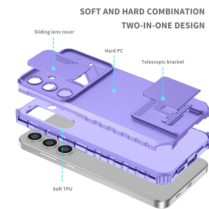 For Samsung Galaxy S25+ 5G Stereoscopic Holder Sliding Camshield Phone Case(Purple) - Galaxy S25+ 5G Cases by buy2fix | Online Shopping UK | buy2fix