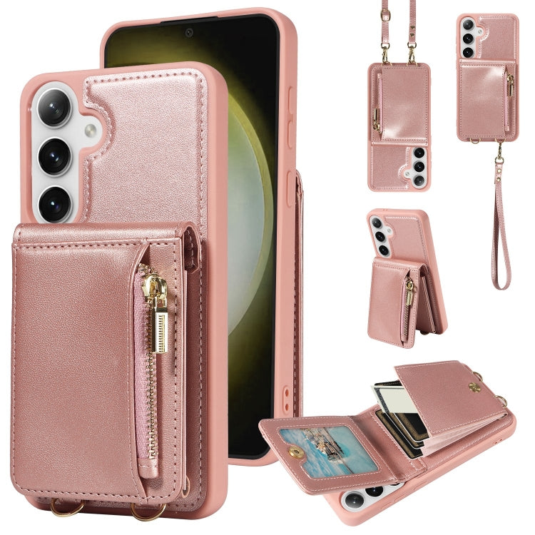 For Samsung Galaxy S25+ 5G Crossbody Lanyard Zipper Wallet Leather Phone Case(Rose Gold) - Galaxy S25+ 5G Cases by buy2fix | Online Shopping UK | buy2fix