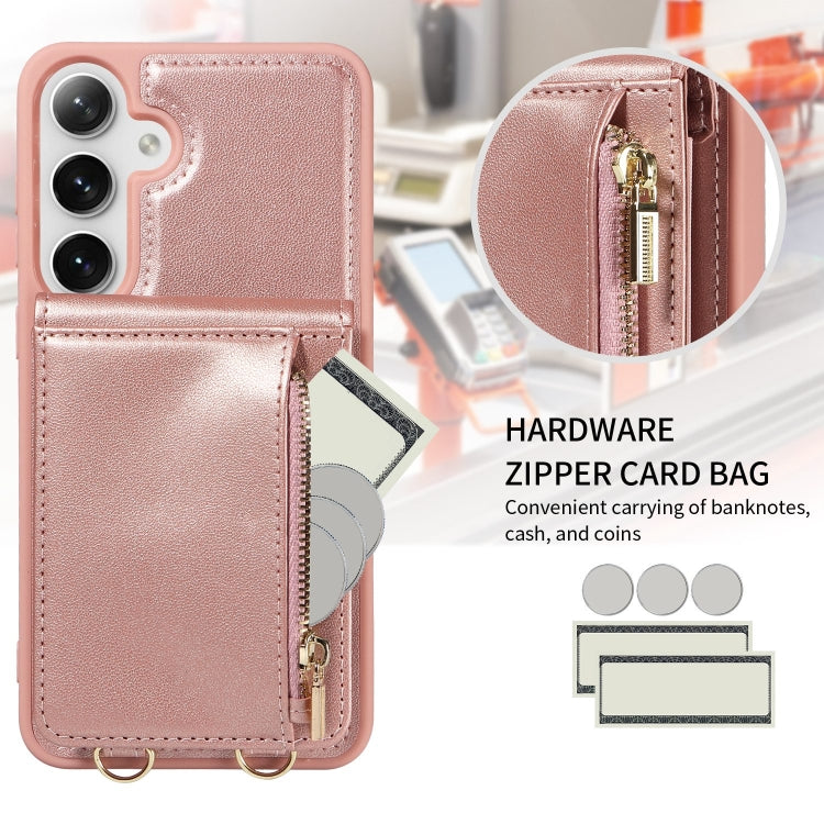 For Samsung Galaxy S25+ 5G Crossbody Lanyard Zipper Wallet Leather Phone Case(Rose Gold) - Galaxy S25+ 5G Cases by buy2fix | Online Shopping UK | buy2fix