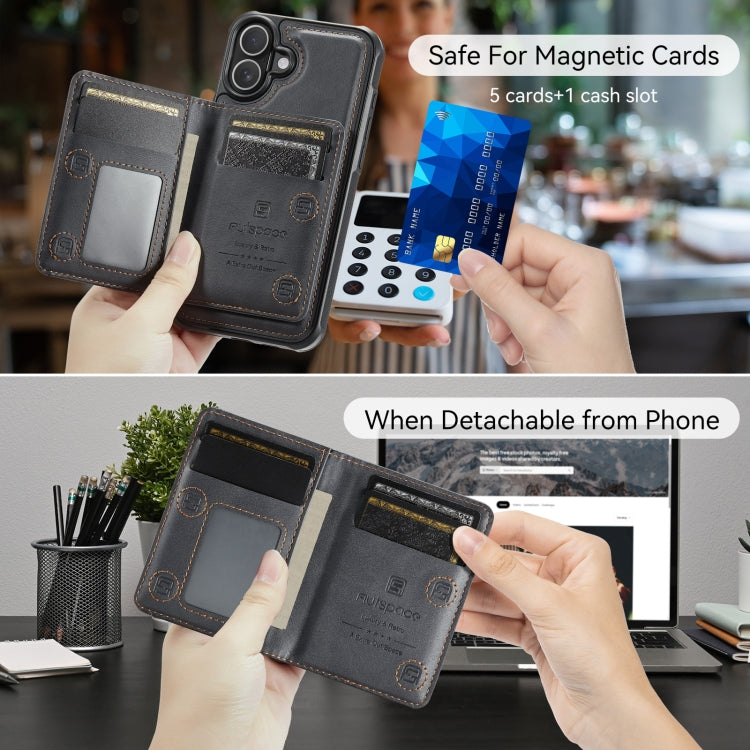 For iPhone 16 Plus AutSpace A13 MagSafe Magnetic RFID Flip Card Bag Phone Case(Black) - iPhone 16 Plus Cases by AutSpace | Online Shopping UK | buy2fix