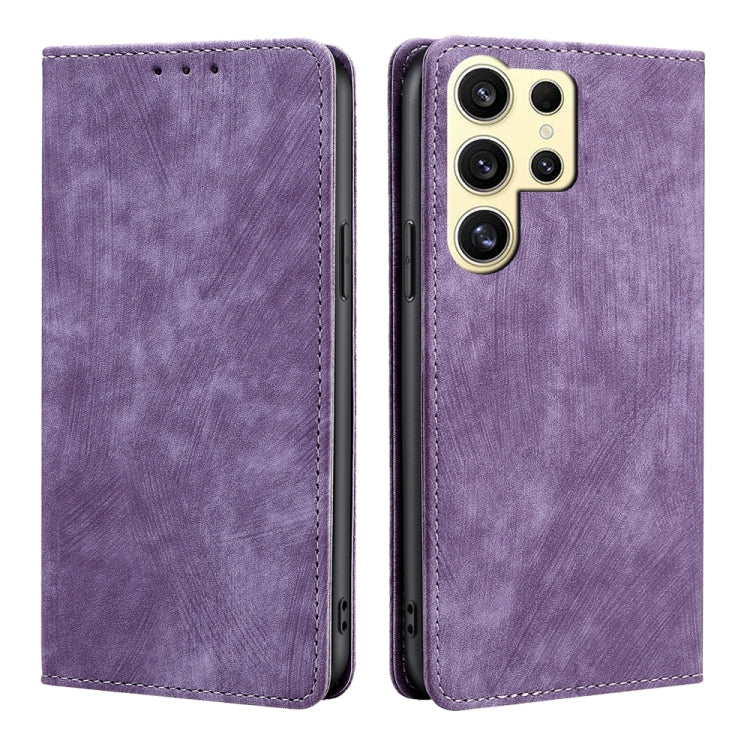 For Samsung Galaxy S25 Ultra 5G RFID Anti-theft Brush Magnetic Leather Phone Case(Purple) - Galaxy S25 Ultra 5G Cases by buy2fix | Online Shopping UK | buy2fix