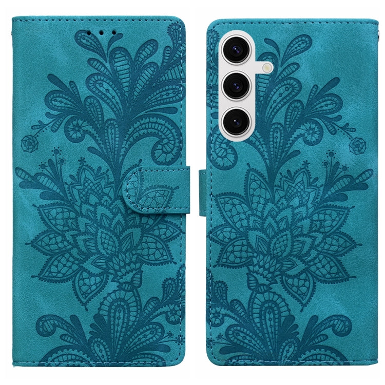 For Samsung Galaxy S25+ 5G Lace Floral Embossed Magnetic Buckle PU Phone Case With Wrist Strap(Green) - Galaxy S25+ 5G Cases by buy2fix | Online Shopping UK | buy2fix