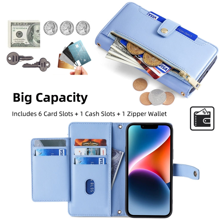 For Samsung Galaxy S25+ 5G Sheep Texture Cross-body Zipper Wallet Leather Phone Case(Blue) - Galaxy S25+ 5G Cases by buy2fix | Online Shopping UK | buy2fix