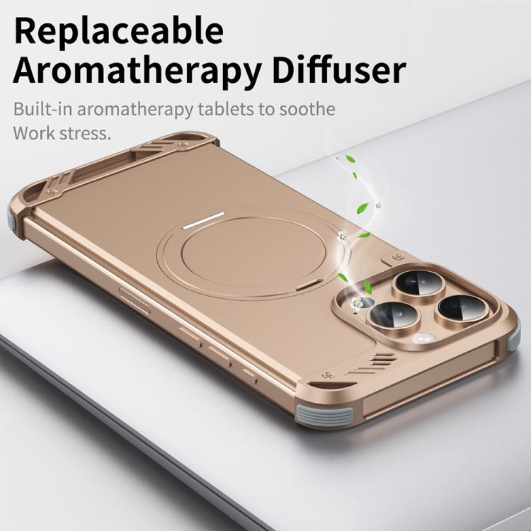 For iPhone 16 Pro Max R-JUST RJ63-1 Frameless Aroma Mecha MagSafe Holder Phone Case(Desert Gold) - iPhone 16 Pro Max Cases by R-JUST | Online Shopping UK | buy2fix