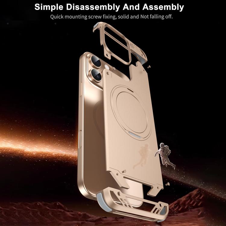 For iPhone 16 R-JUST RJ63-1 Frameless Aroma Mecha MagSafe Holder Phone Case(Silver) - iPhone 16 Cases by R-JUST | Online Shopping UK | buy2fix