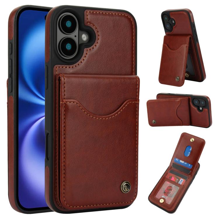 For iPhone 16 AwQuer Vertical Flip Card Bag Holder Leather Phone Case(Brown) - iPhone 16 Cases by Awquer | Online Shopping UK | buy2fix