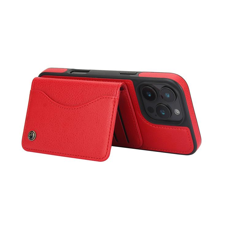 For iPhone 16 Pro AwQuer Horizontal Flip Card Bag Holder Leather Phone Case(Red) - iPhone 16 Pro Cases by Awquer | Online Shopping UK | buy2fix