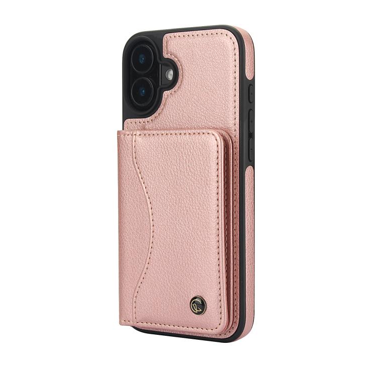 For iPhone 16 Plus AwQuer Horizontal Flip Card Bag Holder Leather Phone Case(Rose Gold) - iPhone 16 Plus Cases by Awquer | Online Shopping UK | buy2fix