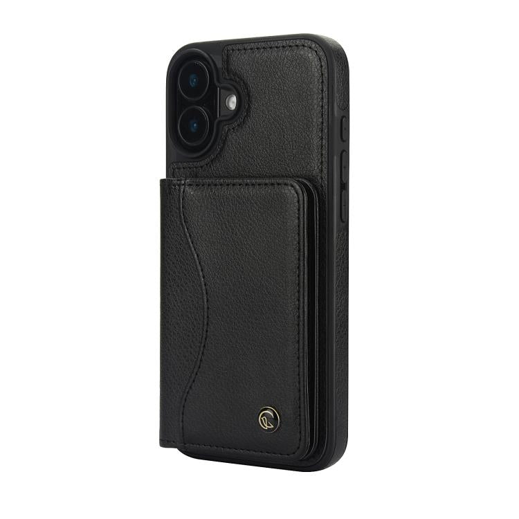 For iPhone 16 AwQuer Horizontal Flip Card Bag Holder Leather Phone Case(Black) - iPhone 16 Cases by Awquer | Online Shopping UK | buy2fix