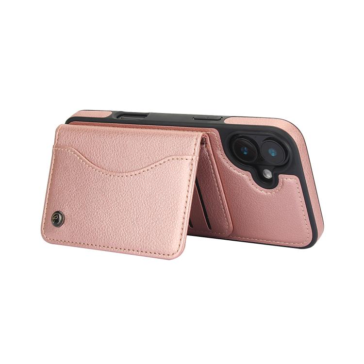 For iPhone 16 AwQuer Horizontal Flip Card Bag Holder Leather Phone Case(Rose Gold) - iPhone 16 Cases by Awquer | Online Shopping UK | buy2fix