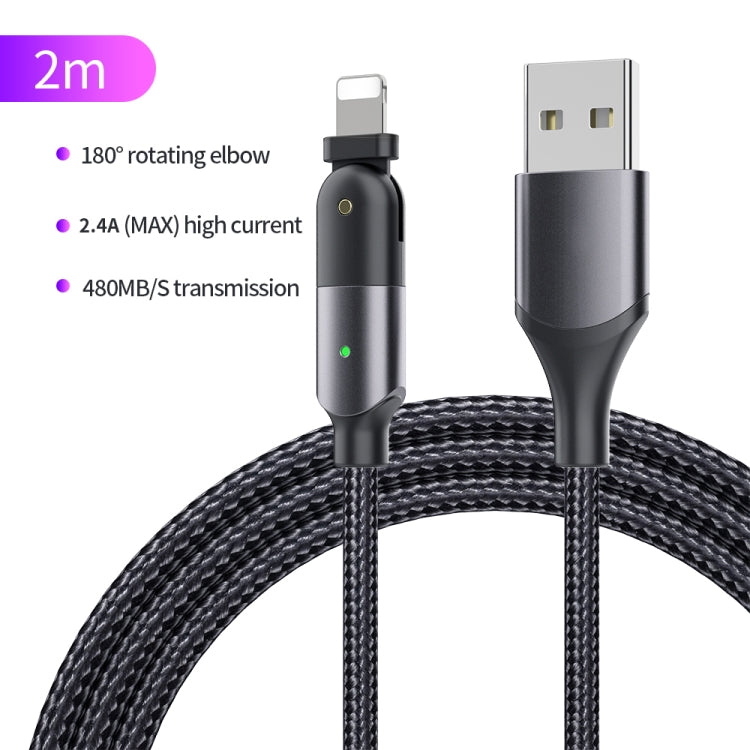 FXCL-WYA0G 2.4A USB to 8 Pin 180 Degree Rotating Elbow Charging Cable, Length:2m(Grey) - Normal Style Cable by buy2fix | Online Shopping UK | buy2fix