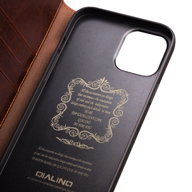 For iPhone 12 / 12 Pro QIALINO Horizontal Flip Leather Case with Holder & Card Slots & Wallet(Brown) - iPhone 12 / 12 Pro Cases by QIALINO | Online Shopping UK | buy2fix