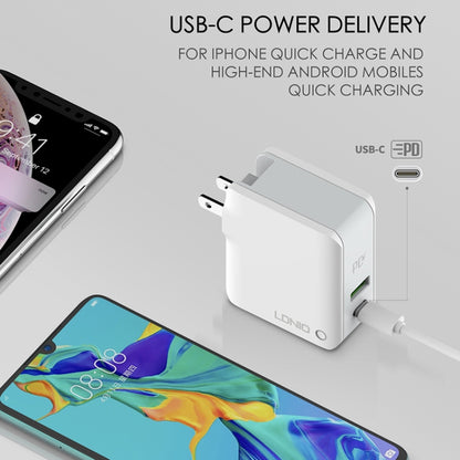 LDNIO A4403C 30W PD + Auto-id Foldable Fast Travel Charger with 1m USB-C / Type-C Cable, EU Plug - USB Charger by LDNIO | Online Shopping UK | buy2fix