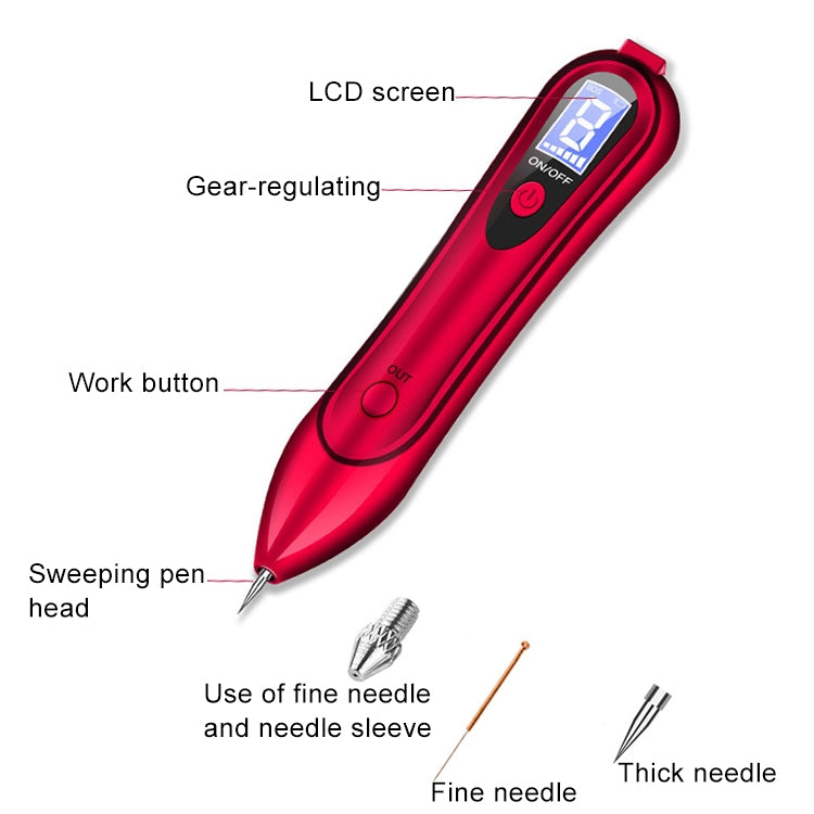 SONGSUN X2 Professional Portable Skin Spot Tattoo Freckle Removal Machine Mole Dot Removing Laser Plasma Beauty Care Pen with LCD Display Screen & 9 Gears Adjustment(Red) - Beauty Instrument by buy2fix | Online Shopping UK | buy2fix