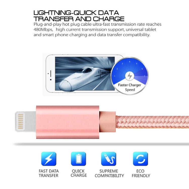 3A Woven Style Metal Head 8 Pin to USB Charge Data Cable, Cable Length: 2m(Rose Gold) - Normal Style Cable by buy2fix | Online Shopping UK | buy2fix