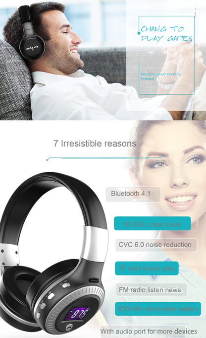 Zealot B19 Folding Headband Bluetooth Stereo Music Headset with Display for iPhone, Galaxy, Huawei, Xiaomi, LG, HTC and Other Smart Phones(Silver) - Headset & Headphone by ZEALOT | Online Shopping UK | buy2fix