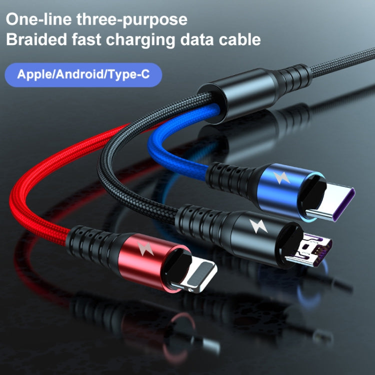 K061 1.2m 5A 3 in 1 USB to 8 Pin + USB-C / Type-C + Micro USB Round Fast Charging Data Cable - Multifunction Cable by buy2fix | Online Shopping UK | buy2fix