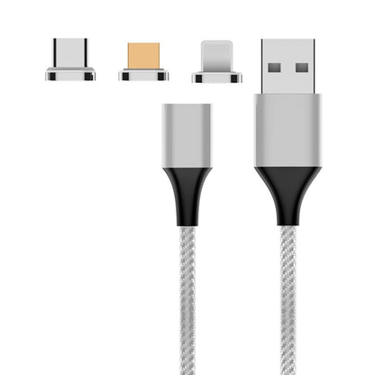 M11 3 in 1 3A USB to 8 Pin + Micro USB + USB-C / Type-C Nylon Braided Magnetic Data Cable, Cable Length: 2m (Silver) - Charging Cable & Head by buy2fix | Online Shopping UK | buy2fix