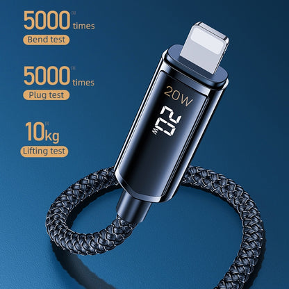 REMAX RC-128i 20W Type-C / USB-C to 8 Pin Intelligent Digital Display Zinc Alloy Braided Charging Data Cable, Length: 1.2m(Tarnish) - Normal Style Cable by REMAX | Online Shopping UK | buy2fix