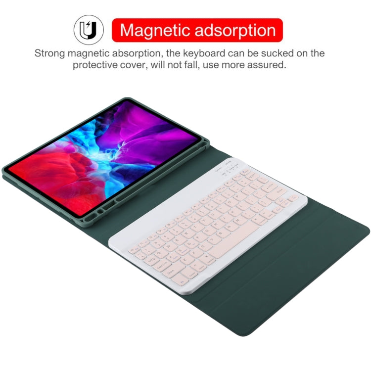 TG11B Detachable Bluetooth Pink Keyboard + Microfiber Leather Tablet Case for iPad Pro 11 inch (2020), with Pen Slot & Holder (Dark Green) - For iPad Pro by buy2fix | Online Shopping UK | buy2fix