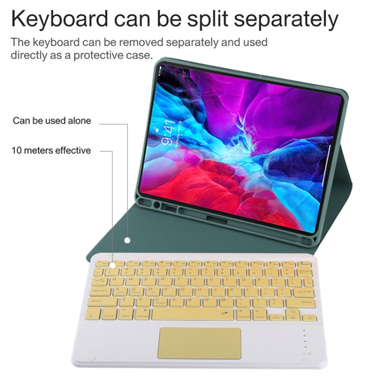 TG11BC Detachable Bluetooth Yellow Keyboard Microfiber Leather Tablet Case for iPad Pro 11 inch (2020), with Touchpad & Pen Slot & Holder (Dark Green) - For iPad Pro by buy2fix | Online Shopping UK | buy2fix