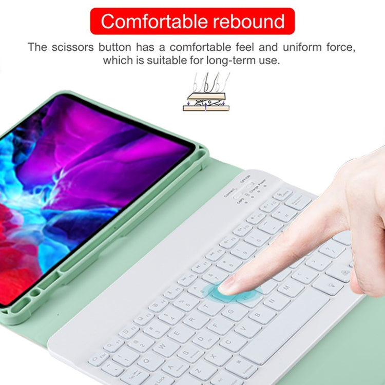 TG11BS Detachable Bluetooth White Keyboard Microfiber Leather Tablet Case for iPad Pro 11 inch (2020), with Backlight & Pen Slot & Holder (Green) - For iPad Pro by buy2fix | Online Shopping UK | buy2fix