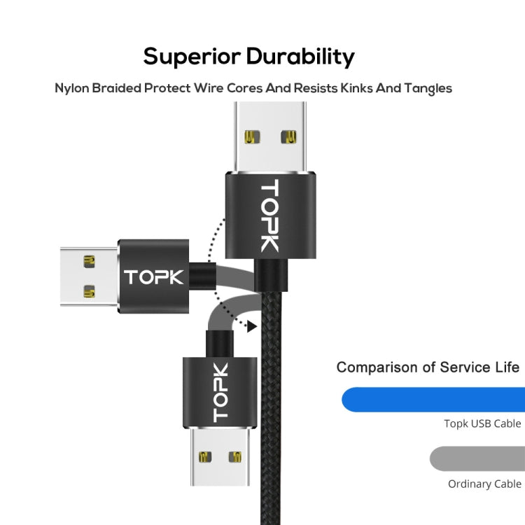 TOPK 2m 2.4A Max USB to 8 Pin + USB-C / Type-C + Micro USB Nylon Braided Magnetic Charging Cable with LED Indicator(Black) - Charging Cable & Head by TOPK | Online Shopping UK | buy2fix