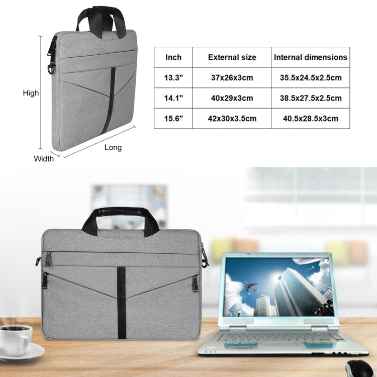 13.3 inch Breathable Wear-resistant Fashion Business Shoulder Handheld Zipper Laptop Bag with Shoulder Strap (Dark Gray) - 13.3 inch by buy2fix | Online Shopping UK | buy2fix