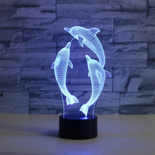 Three Dolphins Shape 3D Colorful LED Vision Light Table Lamp, Crack Touch Version - Novelty Lighting by buy2fix | Online Shopping UK | buy2fix