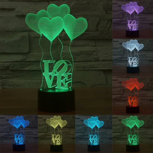 Four Heart Style 7 3D Touch Switch Control LED Light, 7 Color Discoloration Creative Visual Stereo Lamp Desk Lamp Night Light - Novelty Lighting by buy2fix | Online Shopping UK | buy2fix