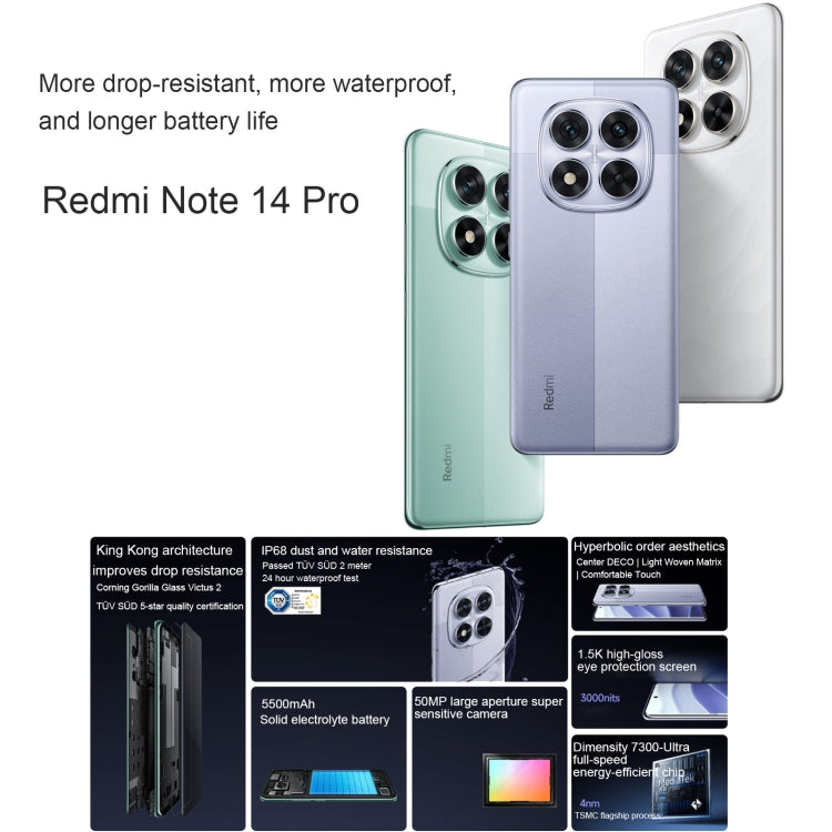 Xiaomi Redmi Note 14 Pro, 8GB+128GB, 6.67 inch Xiaomi HyperOS Mediatek Dimensity 7300-Ultra Octa Core, NFC, Network: 5G (Purple) - Xiaomi Redmi by Xiaomi | Online Shopping UK | buy2fix