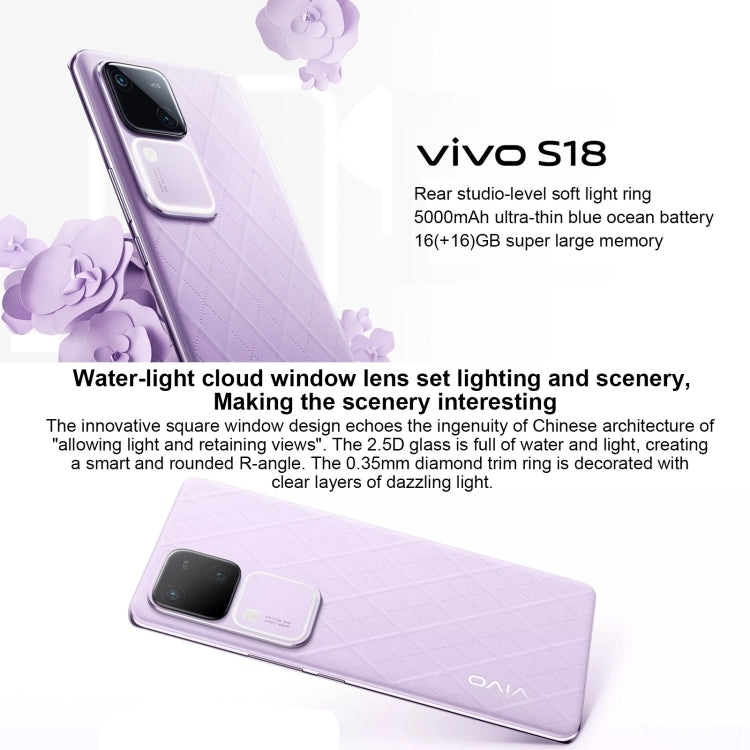 vivo S18, Dual Back Cameras, 12GB+512GB, Face ID Screen Fingerprint Identification, 6.78 inch Android 14.0 OriginOS 4 Snapdragon 7 Gen 3 Octa Core 2.63GHz, OTG, NFC, Network: 5G, Support Google Play (Purple) - vivo by vivo | Online Shopping UK | buy2fix