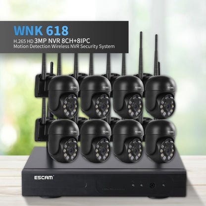 ESCAM WNK618 3.0 Million Pixels 8-channel Wireless Dome Camera HD NVR Security System, Support Motion Detection & Two-way Audio & Full-color Night Vision & TF Card, UK Plug - Dome Camera by ESCAM | Online Shopping UK | buy2fix