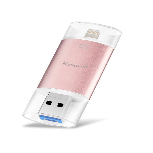 Richwell 3 in 1 16G Type-C + 8 Pin + USB 3.0 Metal Double Cover Push-pull Flash Disk with OTG Function(Rose Gold) - U Disk & Card Reader by Richwell | Online Shopping UK | buy2fix
