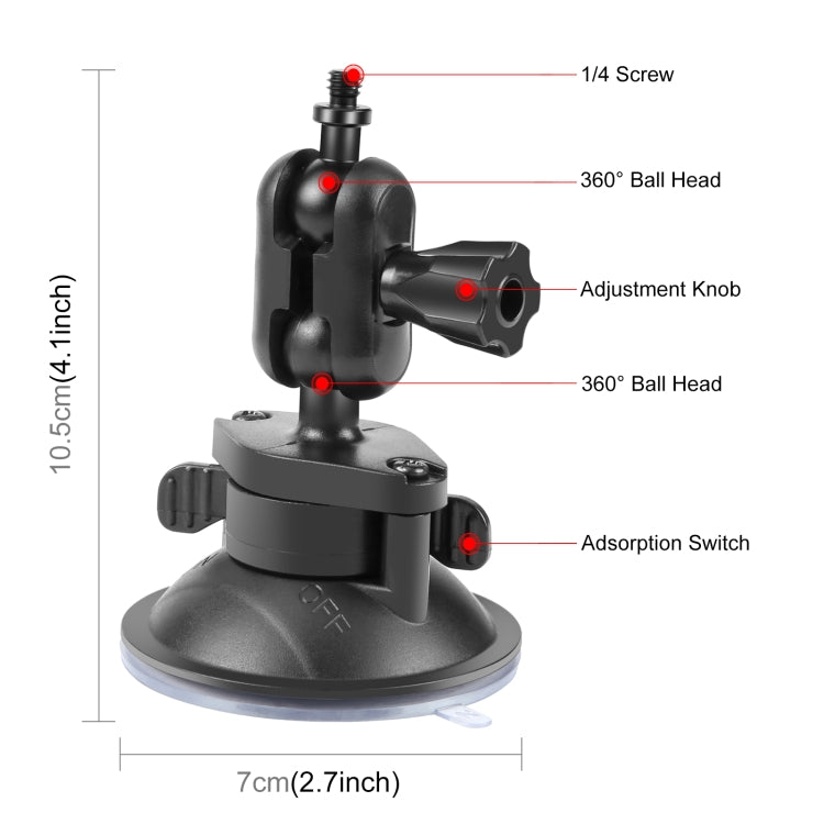 PULUZ 1/4 inch Magic Arm Suction Cup Mount (Black) - Helmet Mount by PULUZ | Online Shopping UK | buy2fix