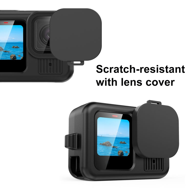 For GoPro HERO13 Black PULUZ Silicone Protective Case Side Interface Cover with Wrist Strap & Lens Cover (Black) - Silicone Cases by PULUZ | Online Shopping UK | buy2fix