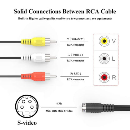 4 Pin S-Video to 3 RCA AV TV Male Cable Converter Adapter, Length: 1.5M(Black) - Cables by buy2fix | Online Shopping UK | buy2fix