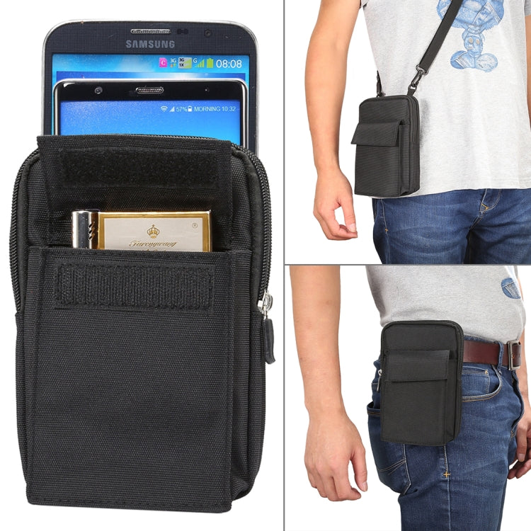 6.4 inch and Below Universal Polyester Men Vertical Style Case Shoulder Carrying Bag with Belt Hole & Climbing Buckle, For iPhone, Samsung, Sony, Huawei, Meizu, Lenovo, ASUS, Oneplus, Xiaomi, Cubot, Ulefone, Letv, DOOGEE, Vkworld, and other (Black) - More iPhone Cases by buy2fix | Online Shopping UK | buy2fix