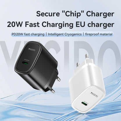 Yesido YC57 PD 20W USB-C / Type-C Single Port Quick Charger, EU Plug (White) - USB Charger by Yesido | Online Shopping UK | buy2fix