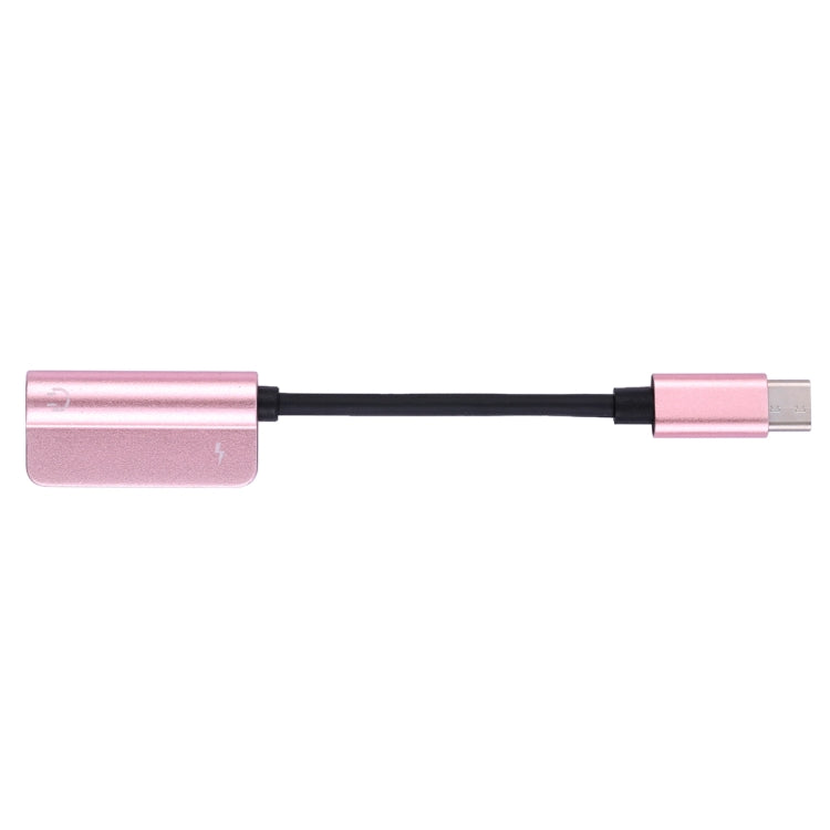 2 in 1 Cable Fast Charge Type-C Male to Type-C Female + 3.5mm Female Jack Headphone Adapter Converter, Supports Audio and Charging, Length: 12cm(Rose Gold) - Type-C Adapter by buy2fix | Online Shopping UK | buy2fix