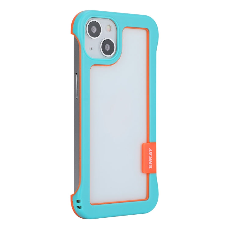 For iPhone 13 ENKAY Frameless Hollow Shockproof PC Case(Blue) - iPhone 13 Cases by ENKAY | Online Shopping UK | buy2fix